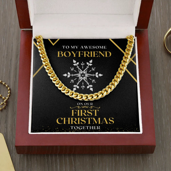Polished Stainless Steel Mens Chain, First Christmas Boyfriend Cuban Link Chain Necklace, Mens Cuban Necklace, Holiday Keepsa