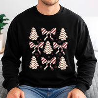 Coquette Aesthetic Bow Holiday Sweater, Christmas Tree Cake Sweatshirt, Adorable Xmas Snack Crewneck, Retro Winter Graphic Pullover