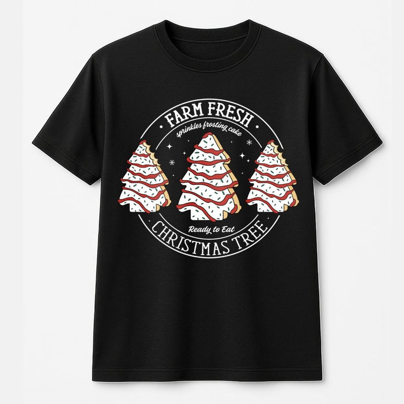 Retro Holiday Snack Cake Shirt, Farm Fresh Christmas Tree Cakes T-Shirt, Adorable Christmas Cakes Graphic Tee, Vintage Holiday Foodie Tee Present
