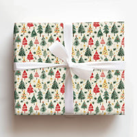 Colorful Holiday Gift Wrap, Watercolor Christmas Trees Wrapping Paper, Retro Xmas Tree Gift Wrapping Paper, Festive Winter Present Paper