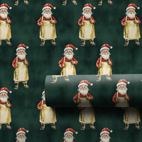 Craftsman Santa in Apron Gift Wrap, Baker Santa Claus Wrapping Paper, Toymaker Christmas Paper, Dark Green Holiday Present Wrapping Roll