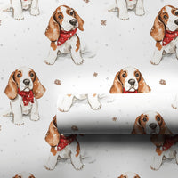 Puppy in Snow Holiday Gift Wrap Roll, Basset Hound Christmas Wrapping Paper, Winter Dog Xmas Wrapping Paper, Dog Lover Holiday Present Wrap