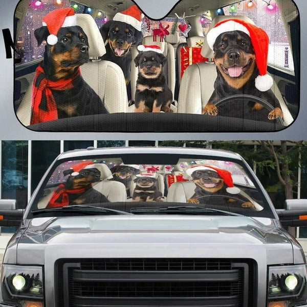 Humorous Holiday Dog Sun Shade, Christmas Rottweiler Car Sunshade, Xmas Dog Windshield Cover, Auto Heat Protector, Christmas 