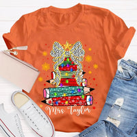 Custom Name Pencil Snowflake Tee, Personalized Teacher Christmas Tree Shirt, Holiday Teacher T-Shirt, Christmas Teacher Present