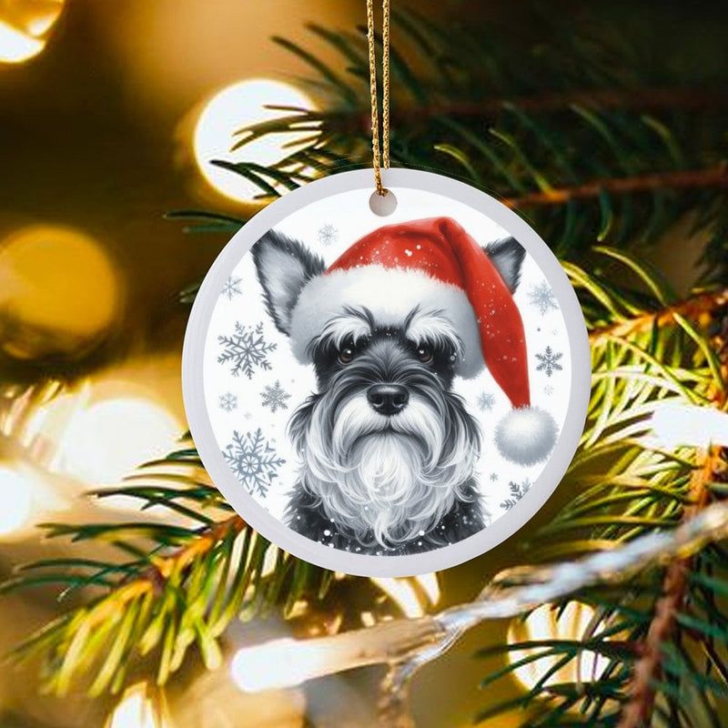 Santa Hat Schnauzer Dog Ornament, Miniature Schnauzer Christmas Ornament, Ceramic Puppy Tree Ornament, Schnauzer Lover Keepsake Present