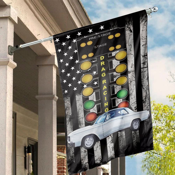 Muscle Car Drag Racing House Flag, Drag Racing Christmas Tree Lights House Flag, Hot Rod Motorsport Garden Flag, Car Enthusia