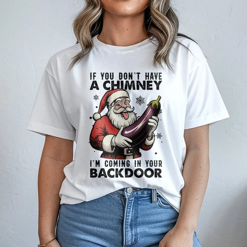 Inappropriate Eggplant Joke Christmas Tee, Humorous Santa T-Shirt, Rude Adult Xmas Graphic Shirt, Dirty Humor Holiday Present for Him Tee