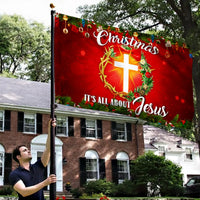 Religious Holiday Garden Flag, Its All About Jesus Christmas House Flag, Double Sided Christian Faith Yard Flag, Xmas Porch Decor