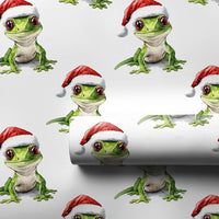 Santa Hat Lizard Gift Wrap Roll, Green Gecko Christmas Wrapping Paper, Adorable Reptile Holiday Wrapping Paper, Animal Lover Xmas Gift Wrap