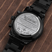 Humorous CPA Timepiece, Accountant Engraved Chronograph Watch, Mens Custom Stainless Steel Watch, Finance Professional Christmas Birthday Present