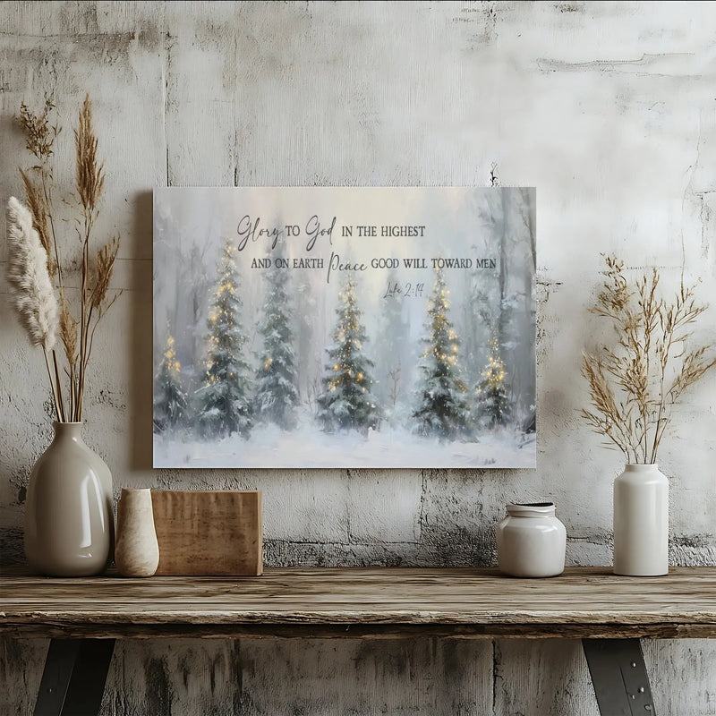 Christian Christmas Canvas, Glory to God Luke 2 14 Scripture Canvas Art, Religious Holiday Canvas Print, Winter Faith Home Decor Present