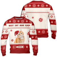 Custom Orange Tabby Santa Hat Sweater, Personalized Cat Mom Ugly Christmas Sweater, Adorable Cat Lover Crewneck, Holiday Present for Her