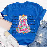 Aesthetic Holiday Graphic Tee, Joyful Peaceful Cheerful Christmas Tree T-Shirt, Retro Xmas Tree Shirt, Festive Winter Holiday Party Top