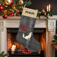 Grey Plaid Holiday Stocking, Personalized Cat Christmas Stocking, Custom Patchwork Pet Xmas Stocking, Comfy Fireplace Decor, Present for Mom