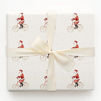 Whimsical Christmas Gift Wrap, Watercolor Santa on Bicycle Wrapping Paper, Retro Holiday Santa Wrapping Paper, Adorable Festive Gift Wrap Roll
