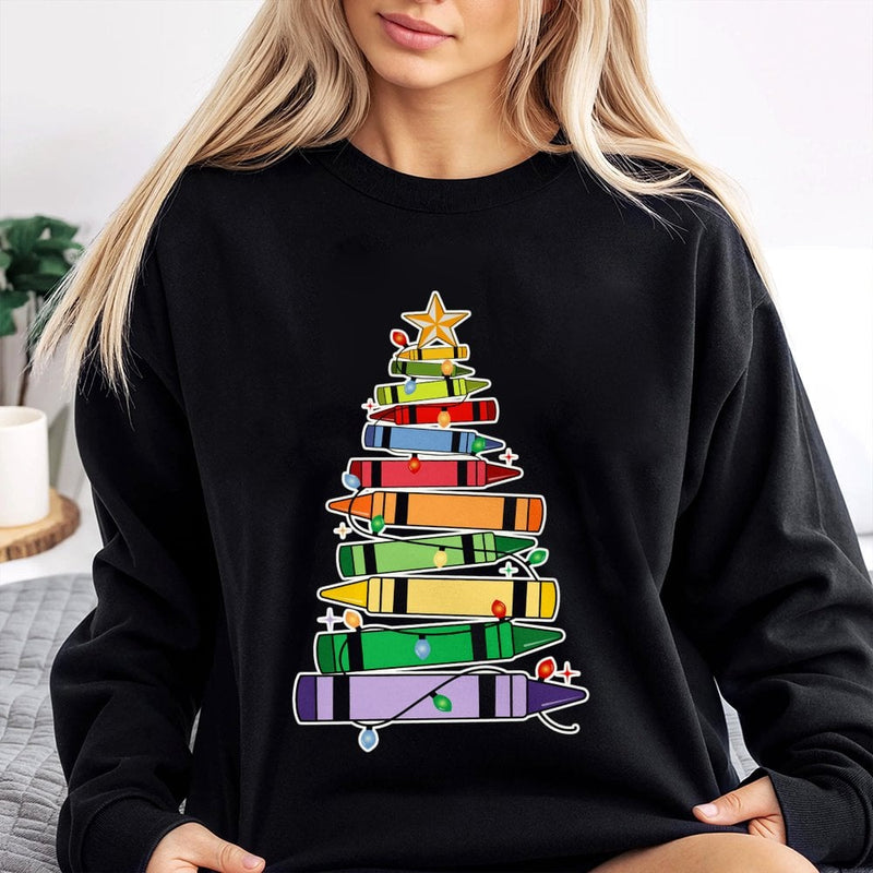 Crayon Tree Holiday Sweatshirt, Christmas Teacher Sweatshirt, Educator Winter Crewneck, School Teacher Xmas Pullover, Teacher Holiday Present