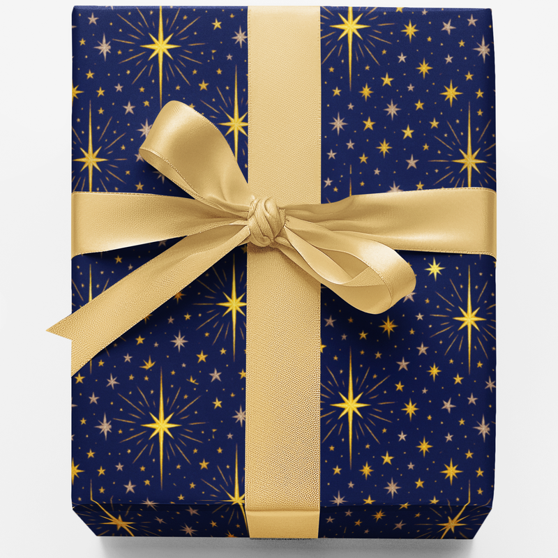Celestial Night Sky Gift Wrap, Bethlehem Star Christmas Wrapping Paper, Midnight Star Holiday Wrapping Paper, Religious Gift Wrapping Paper