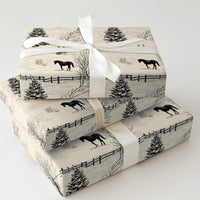 Rustic Equestrian Toile Gift Wrap, Winter Horse Wrapping Paper, Christmas Horse Holiday Wrapping Paper