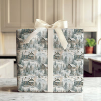 Rustic Deer Forest Gift Wrap, Winter Cabin Christmas Wrapping Paper, Watercolor Woodland Snow Scene Wrapping Paper, Holiday Gift Wrap