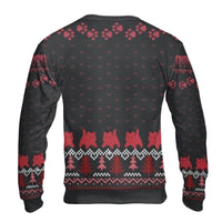 Humorous What What Knife Cat Sweatshirt, Black Cat Christmas Sweater, Ugly Holiday Crewneck Pullover, Sarcastic Xmas Party Shirt