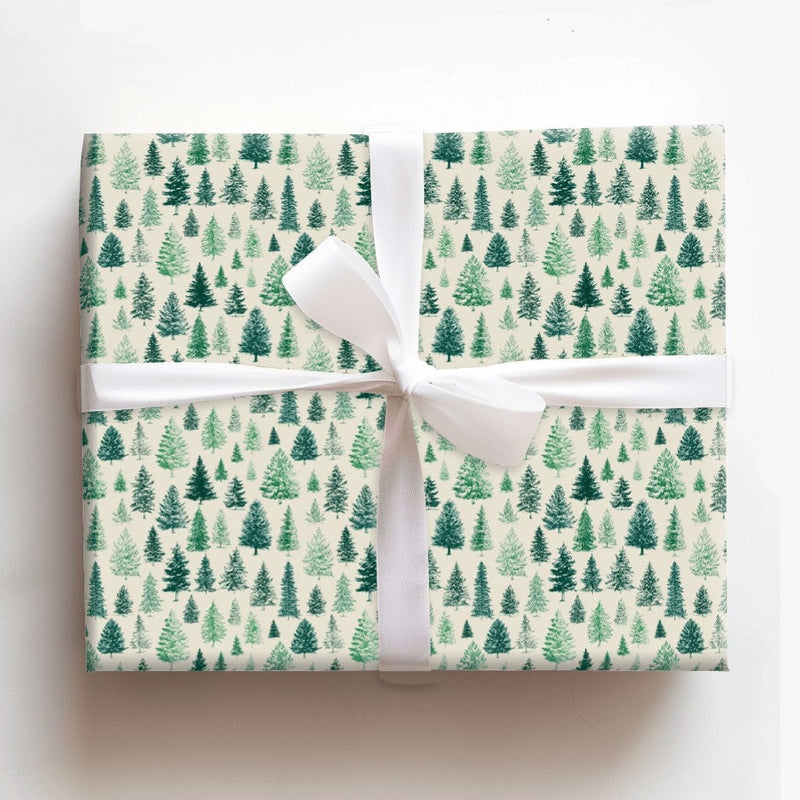 Woodland Forest Christmas Gift Wrap, Rustic Pine Tree Wrapping Paper, Watercolor Evergreens Wrapping Paper, Winter Cabin Present Packaging