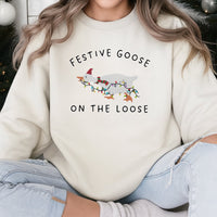 Humorous Festive Holiday Crewneck, Goose on the Loose Christmas Sweatshirt, Retro Xmas Graphic Sweater, Ugly Christmas Sweatshirt Present