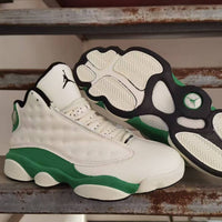 Mid Top Sneakers, White Green Colorway, Lace Up Design, Casual Gift for Sneaker Fans