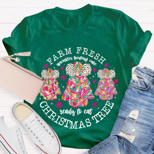 Farm Fresh Holiday Baker Shirt, Christmas Tree Frosting Cake T-Shirt, Humorous Little Debbie Snack Cake Graphic Tee, Christma