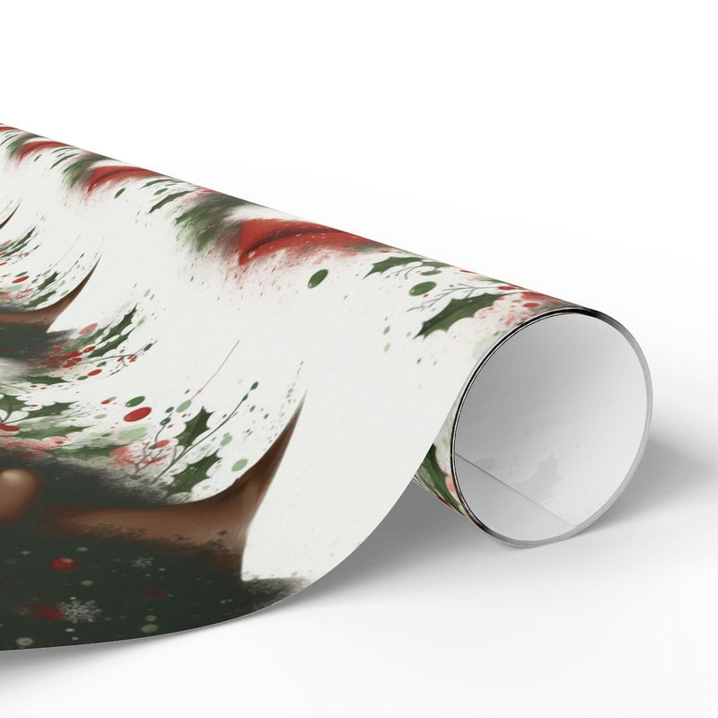 Holly Christmas Gift Wrap, Watercolor Reindeer Antlers Wrapping Paper, Festive Winter Botanical Wrapping Paper, Holiday Gift Wrap Roll