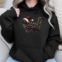 Black Kitty Santa Hat Holiday Hoodie, Cat Christmas Lights Hoodie, Adorable Xmas Cat Lover Hoodie, Festive Winter Hooded Sweatshirt Present