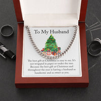 Husband Holiday Chain, Christmas Cuban Link Chain Necklace, Mens Cuban Link Jewelry, Personalized Husband Necklace, Christmas Present for Him