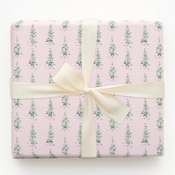 Watercolor Holiday Trees Gift Wrap, Pink Christmas Tree Wrapping Paper, Pastel Xmas Wrapping Paper, Girly Holiday Gift Wrappi