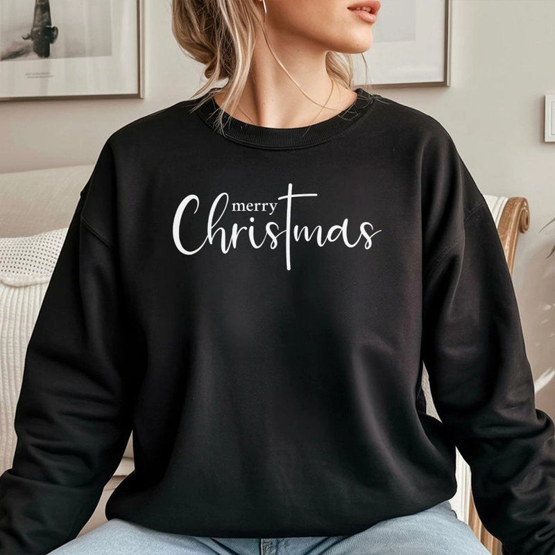 Minimalist Script Holiday Crewneck, Merry Christmas Sweatshirt, Comfy Christmas Sweater, Minimal Xmas Typography Pullover, Holiday Present Shirt
