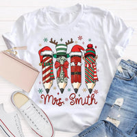 Adorable Pencil Holiday T-Shirt, Personalized Teacher Christmas Shirt, Custom Teacher Tee, Festive School Graphic Shirt, Holiday Teacher Present