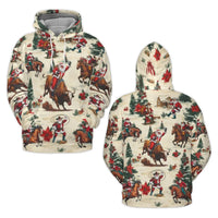 Bull Riding Christmas Hoodie, Western Cowboy Santa Hoodie, Rodeo Holiday Sweatshirt, Country Xmas Graphic Hoodie, Festive Rodeo Present