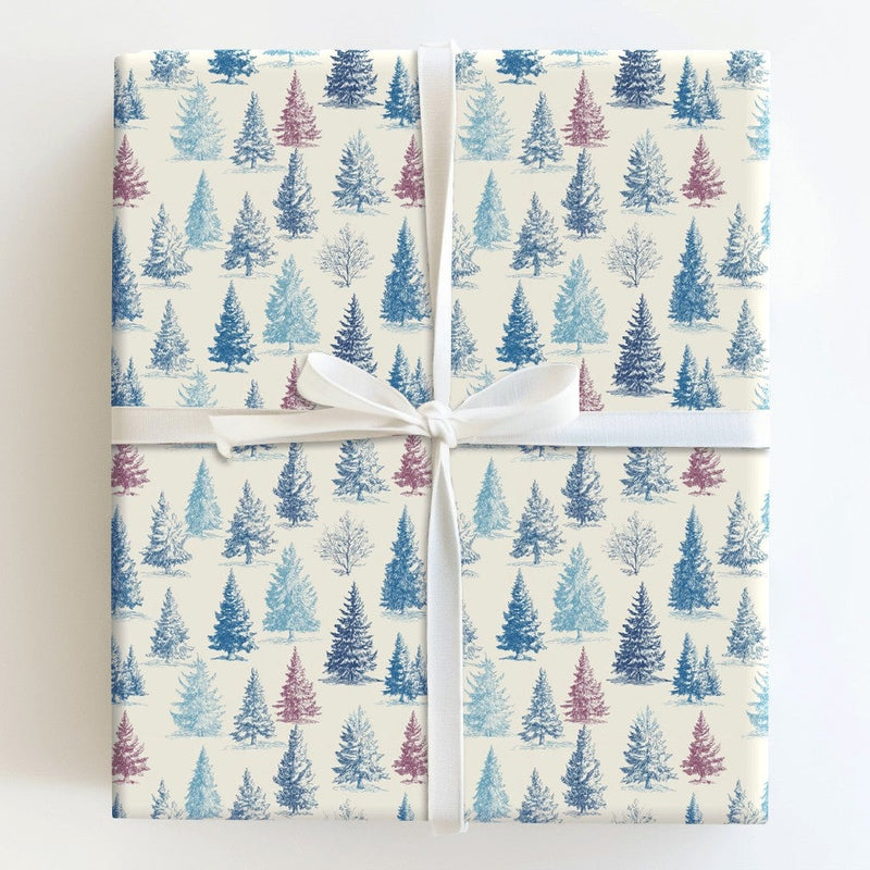 Rustic Christmas Tree Gift Wrap, Vintage Pine Tree Wrapping Paper, Winter Holiday Present Paper, Forest Pine Xmas Wrapping Paper Roll