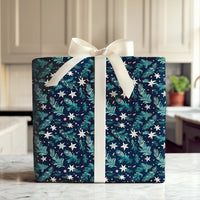 Star Pattern Gift Wrap, Teal Pine Wrapping Paper, Navy Blue Celestial Wrapping Paper, Winter Pine Gift Wrap, Christmas Wrapping Paper Roll