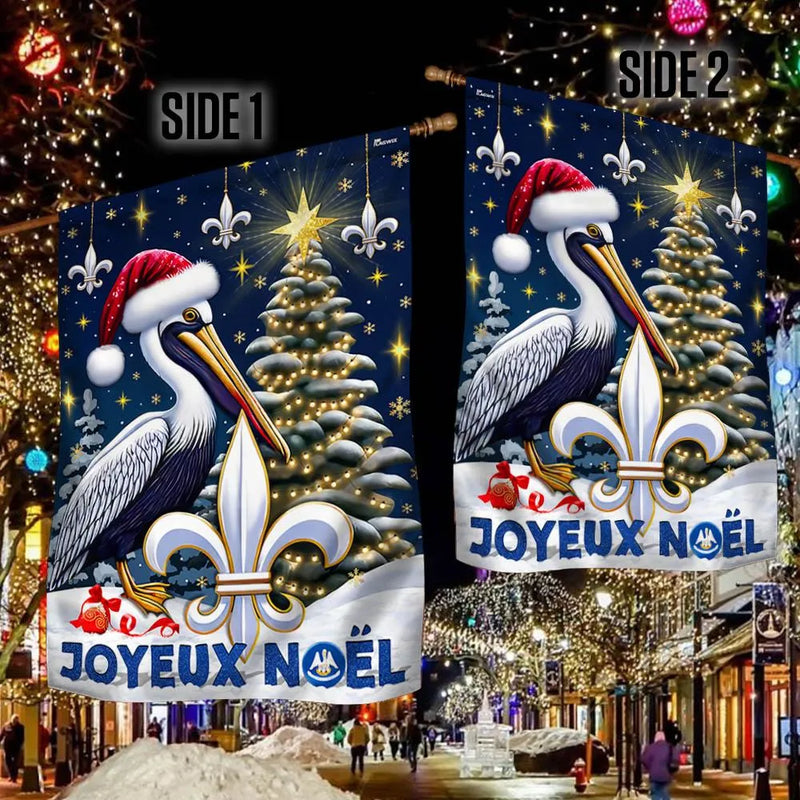 Joyeux Noel Pelican Yard Flag, Louisiana Christmas Garden Flag, Double Sided Fleur de Lis Cajun Flag, Holiday Porch Decor Gulf Coast Present