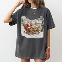Christmas Reindeer Sleigh T-Shirt, Vintage Santa T-Shirt, Retro Xmas Holiday Graphic T-Shirt, Festive Winter Graphic Tee, Holiday Present