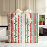 Watercolor Red Green Gift Wrap, Striped Christmas Wrapping Paper, Polka Dot Wrapping Paper, Classic Holiday Gift Wrap, Xmas Present Roll