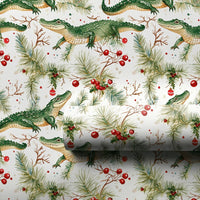 Gator Holiday Gift Wrap, Alligator Christmas Wrapping Paper, Winter Reptile Wrapping Paper, Pine Holly Gift Wrap, Adorable Gator Wrapping Paper
