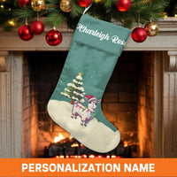 Personalized Animal Holiday Stocking, Adorable Santa Llama Christmas Stocking, Custom Name Christmas Stocking, Festive Kids Christmas Stocking
