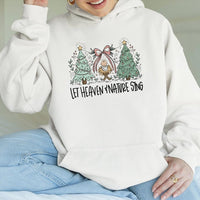 Whimsical Nativity Trees Graphic Sweatshirt, Let Heaven and Nature Sing Christmas Hoodie, Christian Holiday Pullover, Faith Winter Present