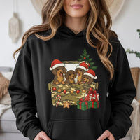 Adorable Wiener Dog Puppy Holiday Hoodie, Dachshund Christmas Hoodie, Retro Xmas Pet Lover Hoodie, Dog Mom Winter Sweatshirt, Christmas Dog Present