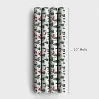 Pine Tree Christmas Gift Wrap, Watercolor Snowy Village Wrapping Paper, Winter Village Holiday Wrapping Paper, Rustic Xmas Gift Wrap Roll