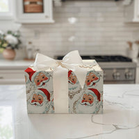 Retro Christmas Gift Wrap, Vintage Santa Claus Faces Wrapping Paper, Classic Holiday Wrapping Paper, Nostalgic Santa Present Paper Roll