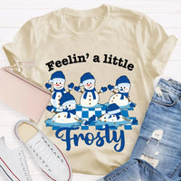 Humorous Christmas Snowman T-Shirt, Feelin a Little Frosty Snowman Shirt, Retro Holiday Graphic Tee, Adorable Winter Snowman Xmas Crew Tee