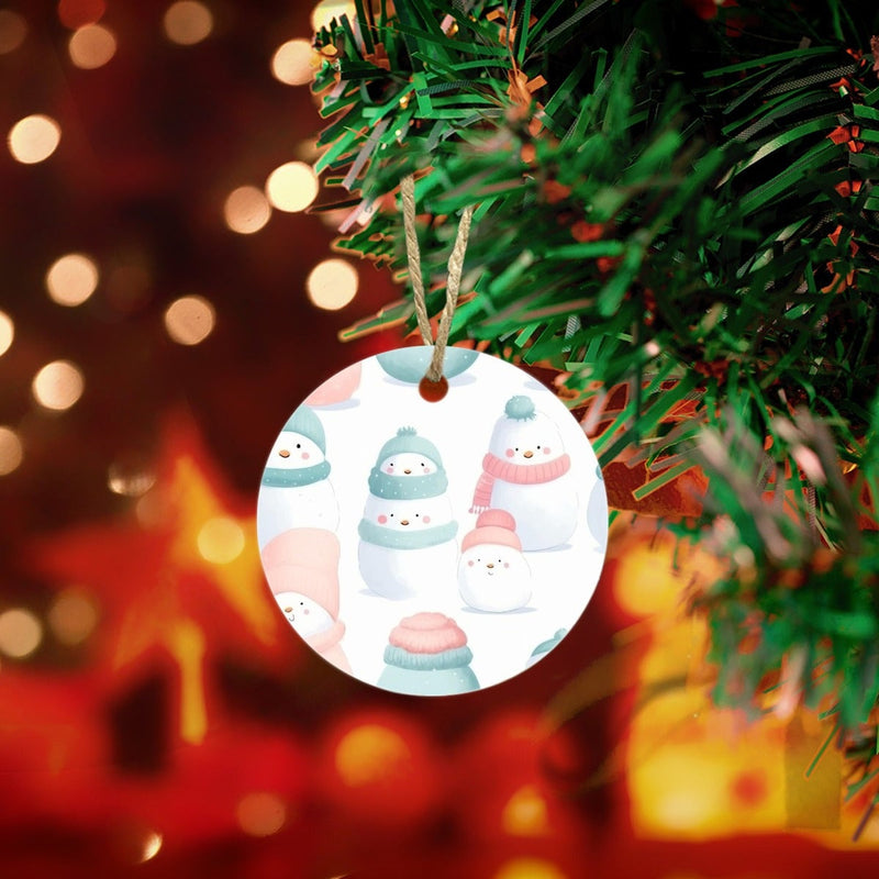 Pastel Winter Holiday Keepsake, Adorable Snowman Christmas Ornament, Glossy Ceramic Tree Ornament, Festive Xmas Decor, Family Christmas Present