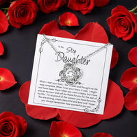 CZ Crystal Knot Necklace, Step Daughter Love Knot Necklace, Sentimental Stepdaughter Necklace, Birthday Christmas Present, Rotating Rose Box