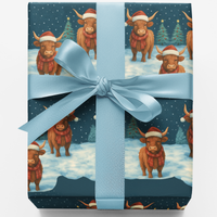 Santa Hat Bull Holiday Gift Wrap, Highland Cow Christmas Wrapping Paper, Rustic Farmhouse Cow Present Wrap, Winter Xmas Wrapping Paper Roll